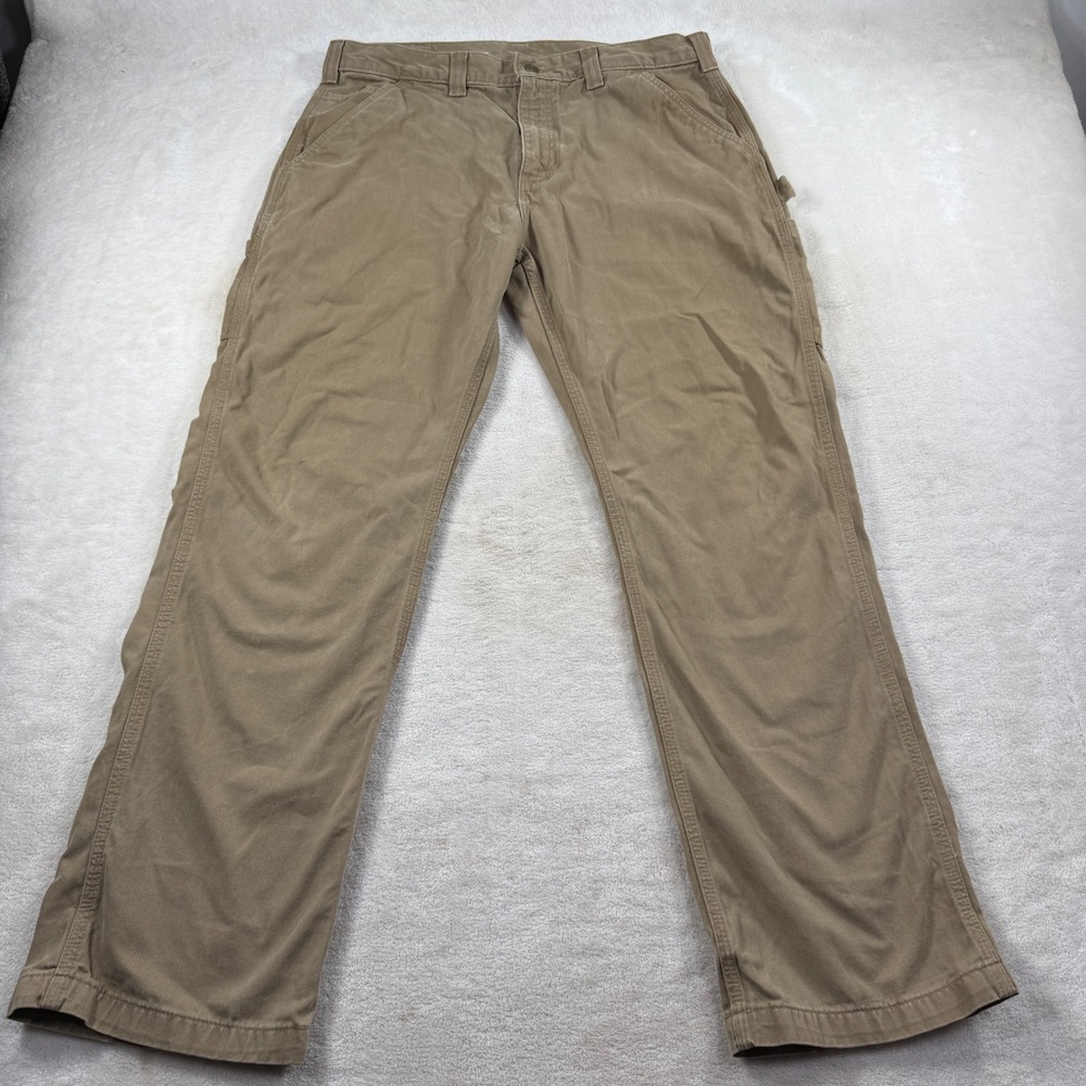 Carhartt B324 DKH Washed Duck Work Dungaree Pants Dark Khaki Mens 36x32 (36x30)
